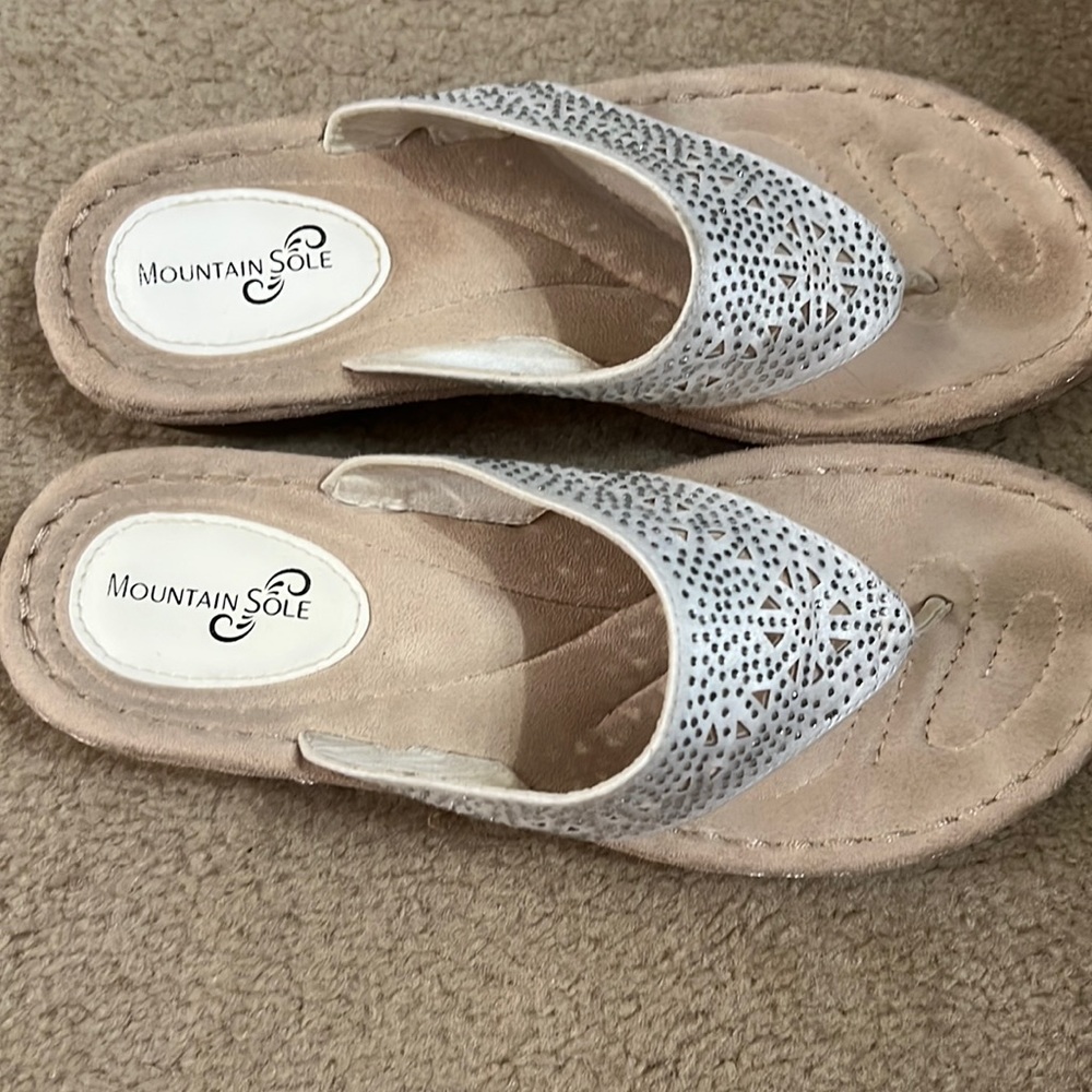 Mountain Sole white sparkly thong sandals